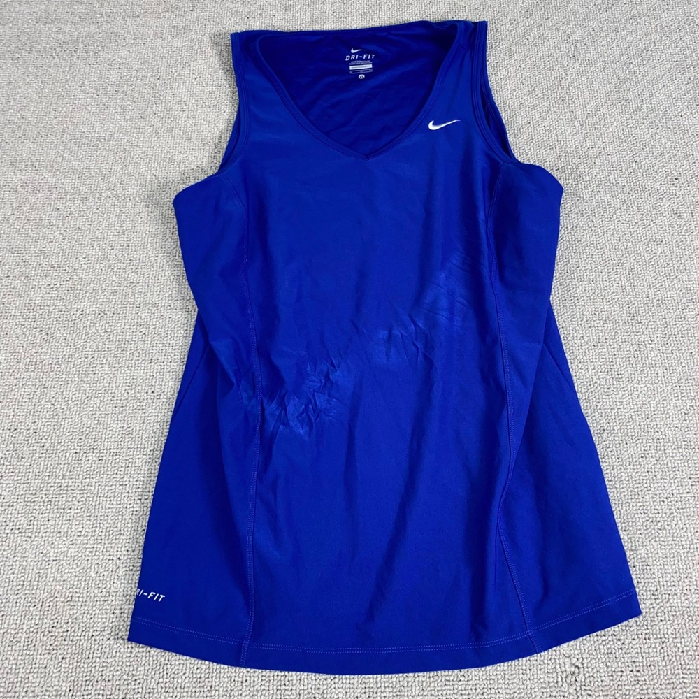 Nike Dri Fit Tank Top Womens XL Blue Sleeveless Athletic Gym Running Swoosh